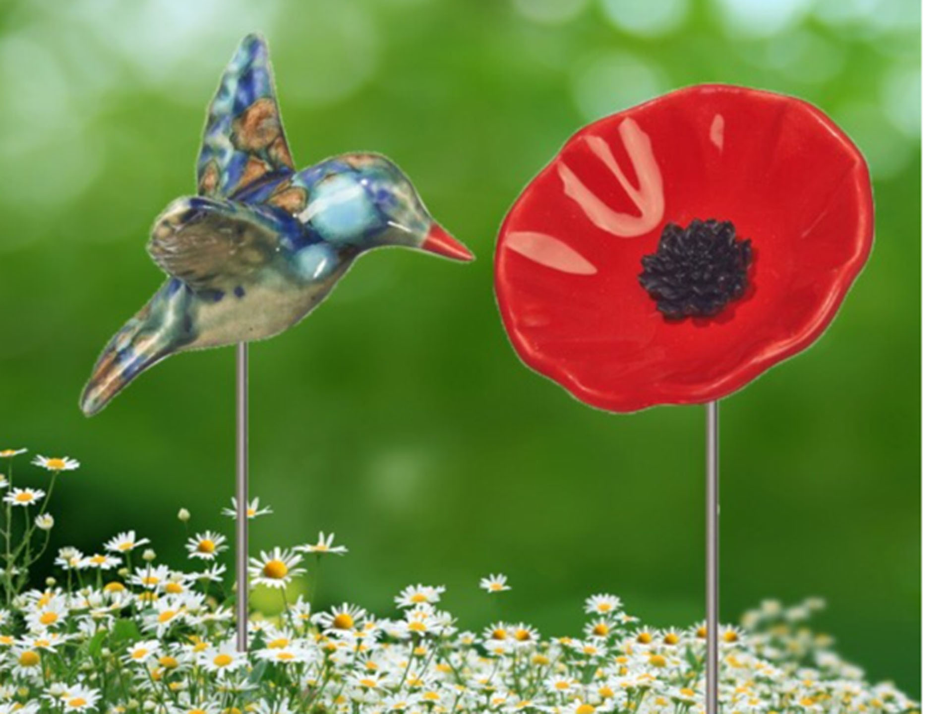 Hummingbird Poppy Whimsy Garden Decor. Greenfield_Cristina