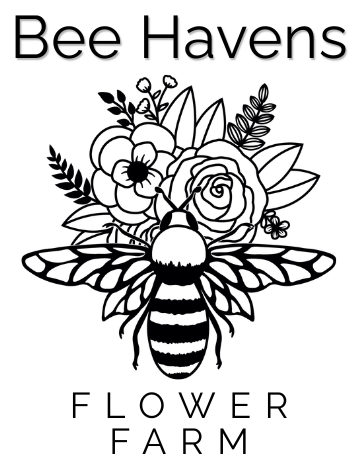 Bee Havens Flower Farm with bee and flowers logo